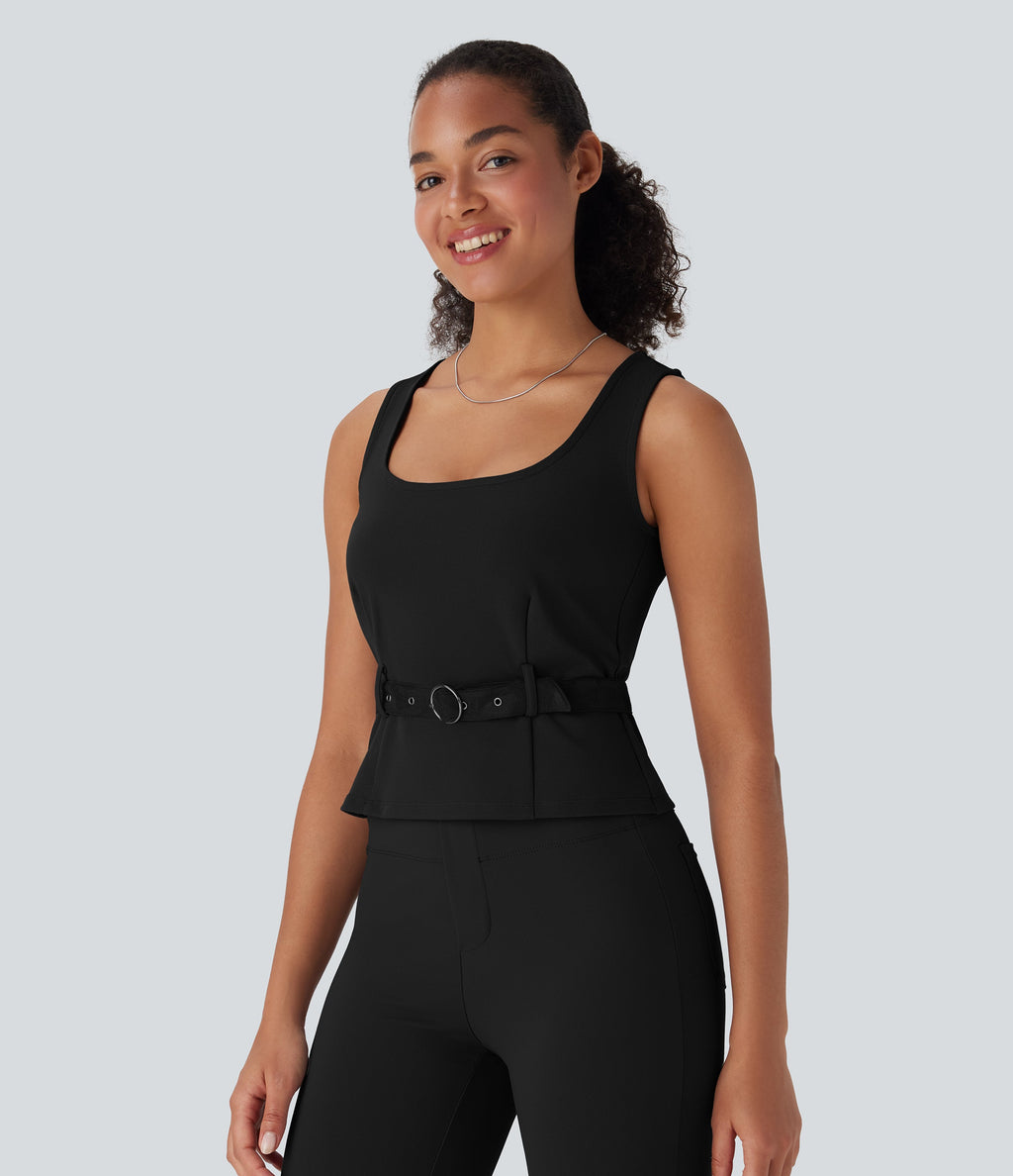 Square Neck Belted Work Tank Top