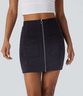High Waisted Zipper Bodycon Metallic Mini Casual Skirt with Pockets