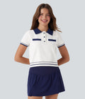 Polo Button Front Short Sleeve Casual Sweater Knit Top