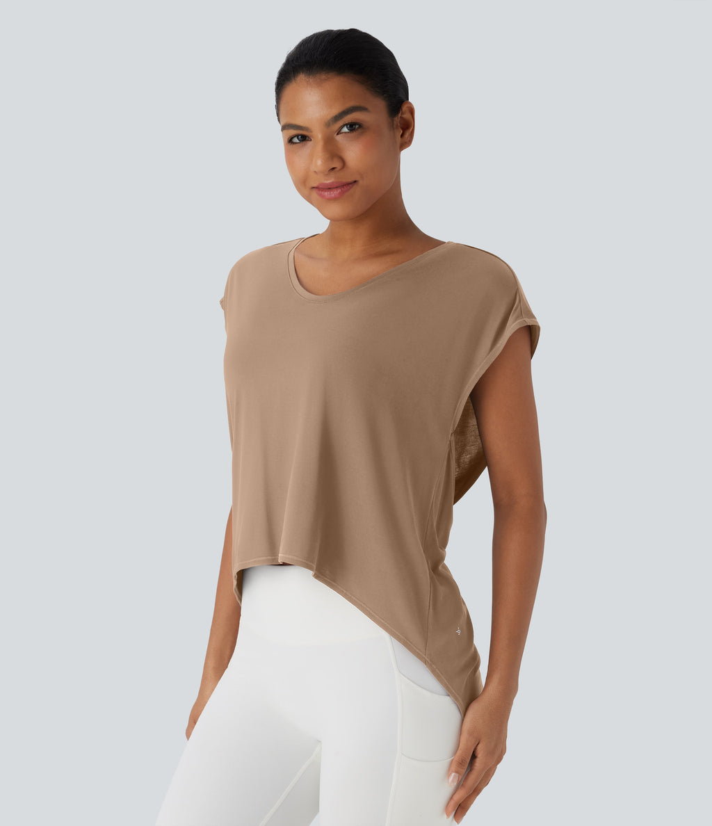 Crossover Asymmetric High-Low Hem Running Sports Top