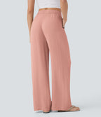 2026🔥 High Waisted Drawstring Pocket Wide Leg Casual Linen-Feel Pants