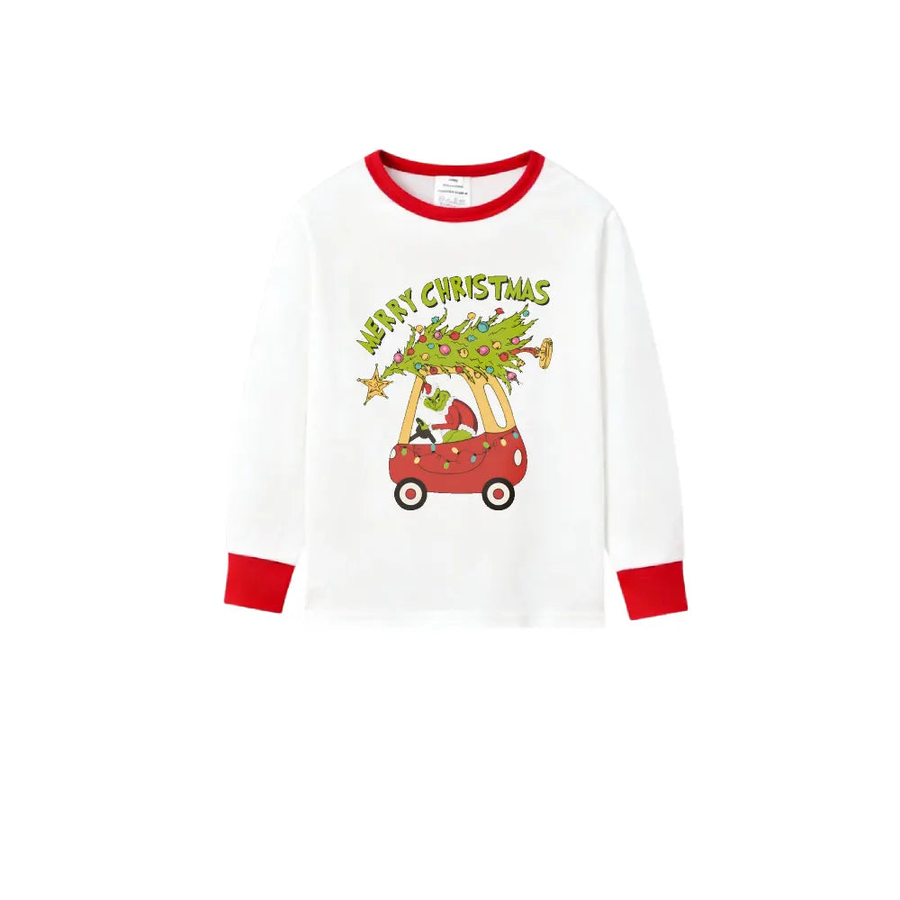 Family Christmas White Pajamas Set With Funny Pattern Design