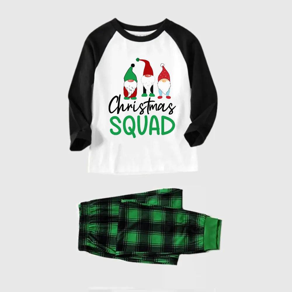 Black Raglan Top Green Plaid Christmas Pajamas Set With Gnome and Holiday Text