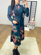 Larsen Dark Teal Floral Print Swing Dress