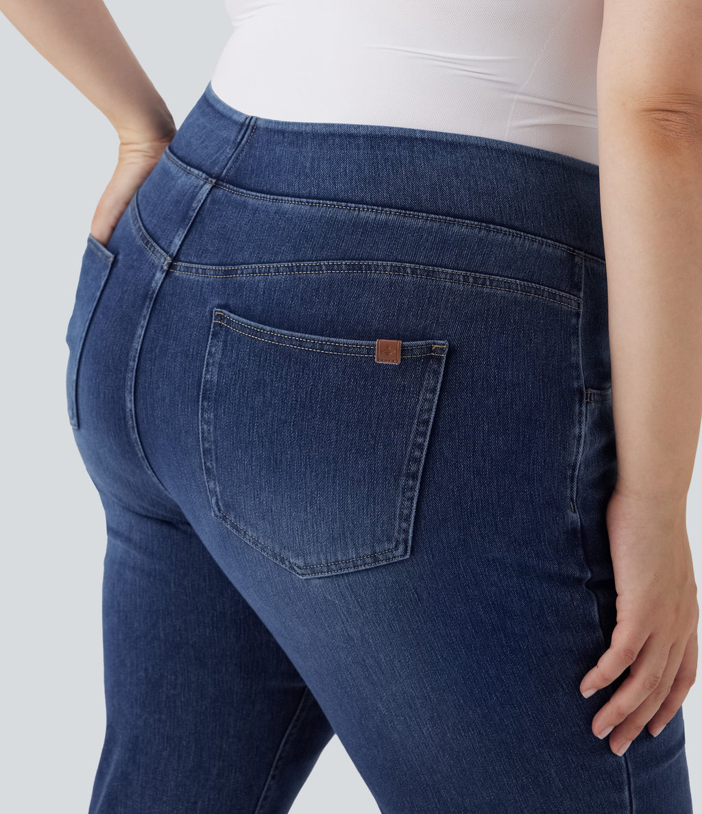 FlexTM High Waisted Pockets Washed Casual Bootcut Plus Size Jeans