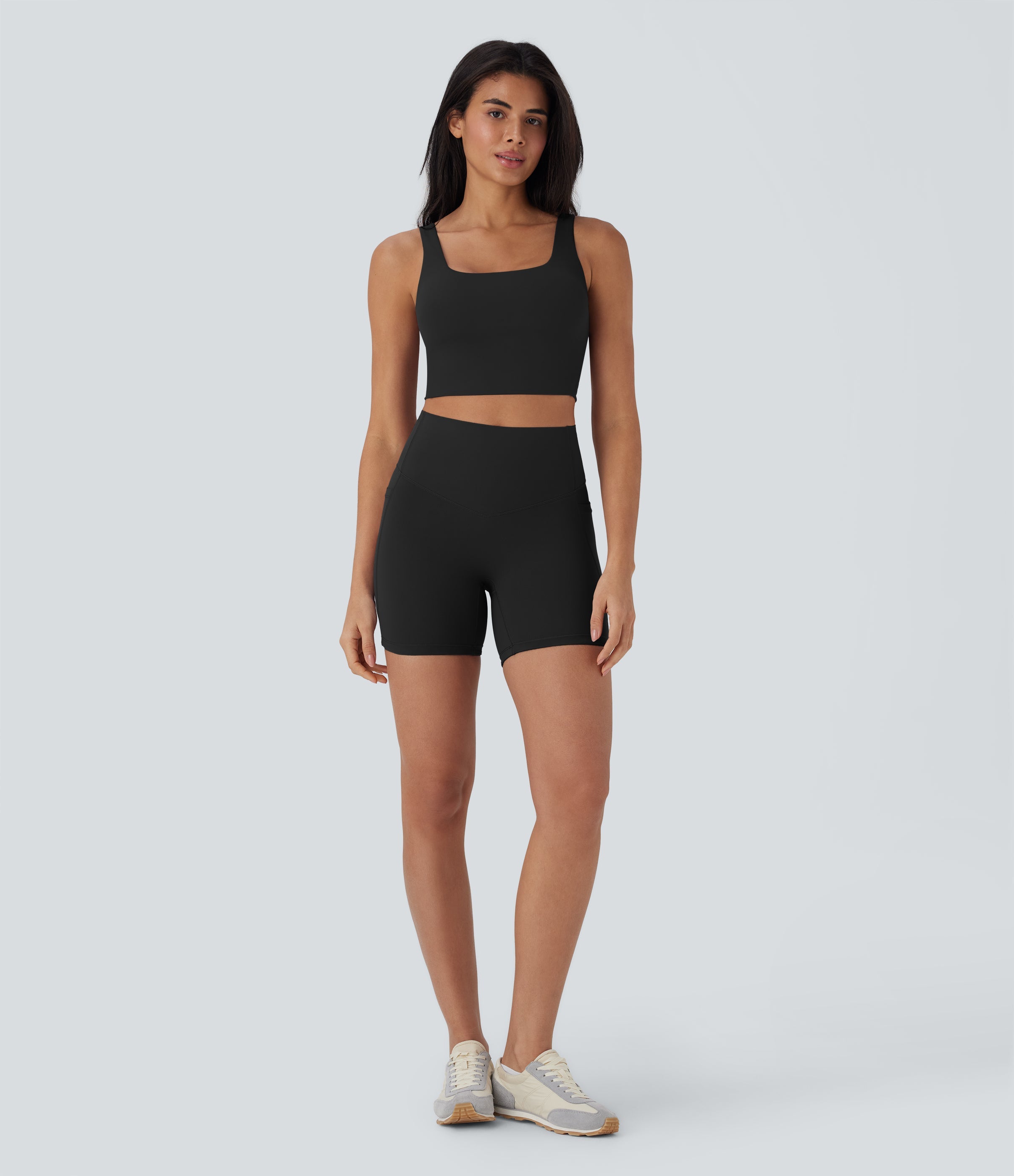 UltraSculptTM Cool Quick Dry SoCinched High Waisted Tummy Control Shaping Yoga Biker Shorts 5'' with Pockets-UPF50+