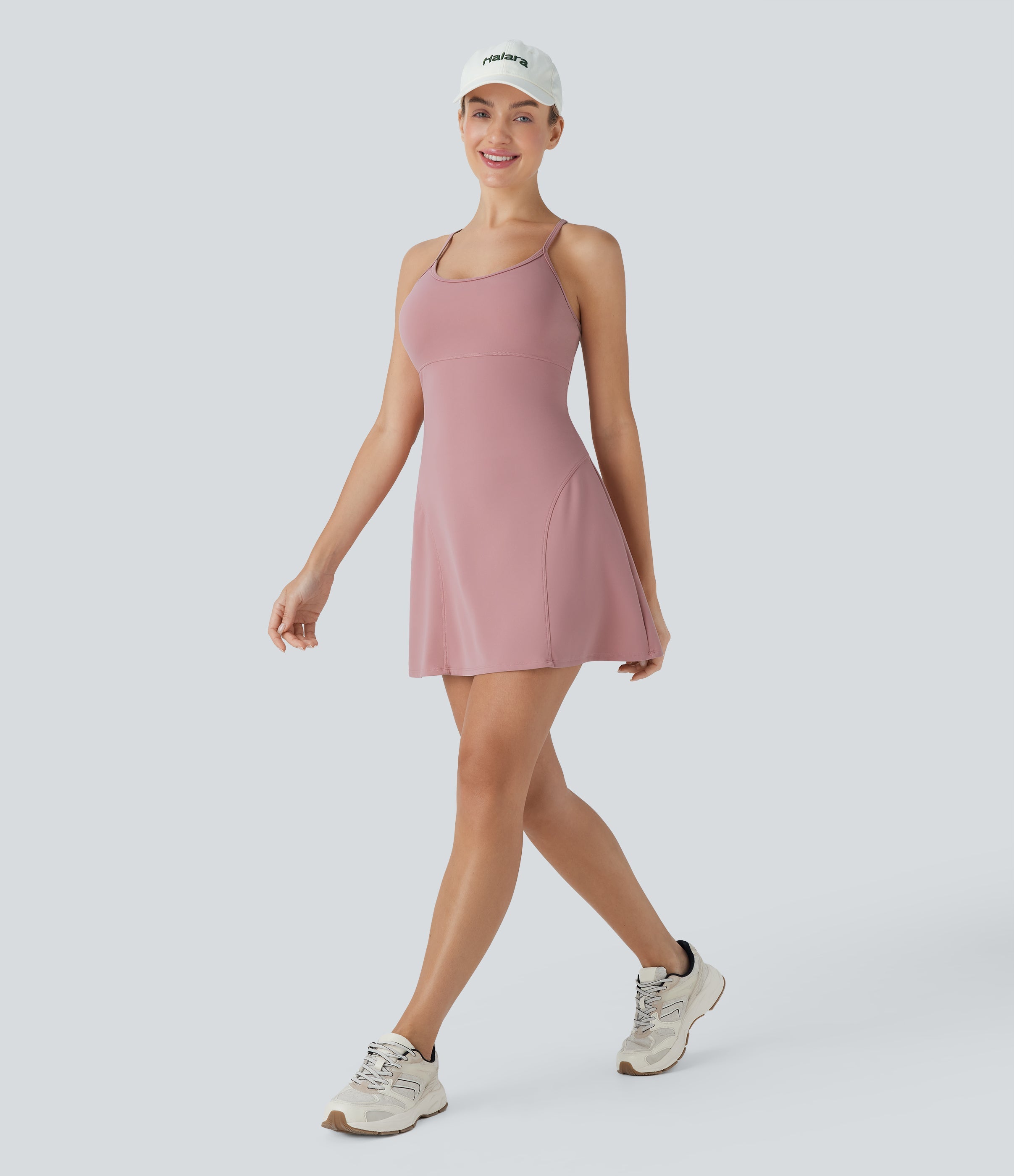 SpeedWaveTM Racerback Cut Out 2 Piece Mini Quick Dry Hiking Active Slip Dress with Pockets
