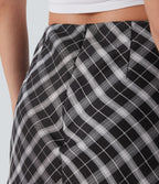 Mid Rise 2-in-1 Plaid A-line Mini Casual Skirt with Pocket