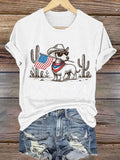 Women's Patriotic Dog Lover Printed Casual T-Shirt