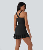 SoftlyZeroTM Contrast Lace 2-Piece Mini Yoga Active Dress with Pocket