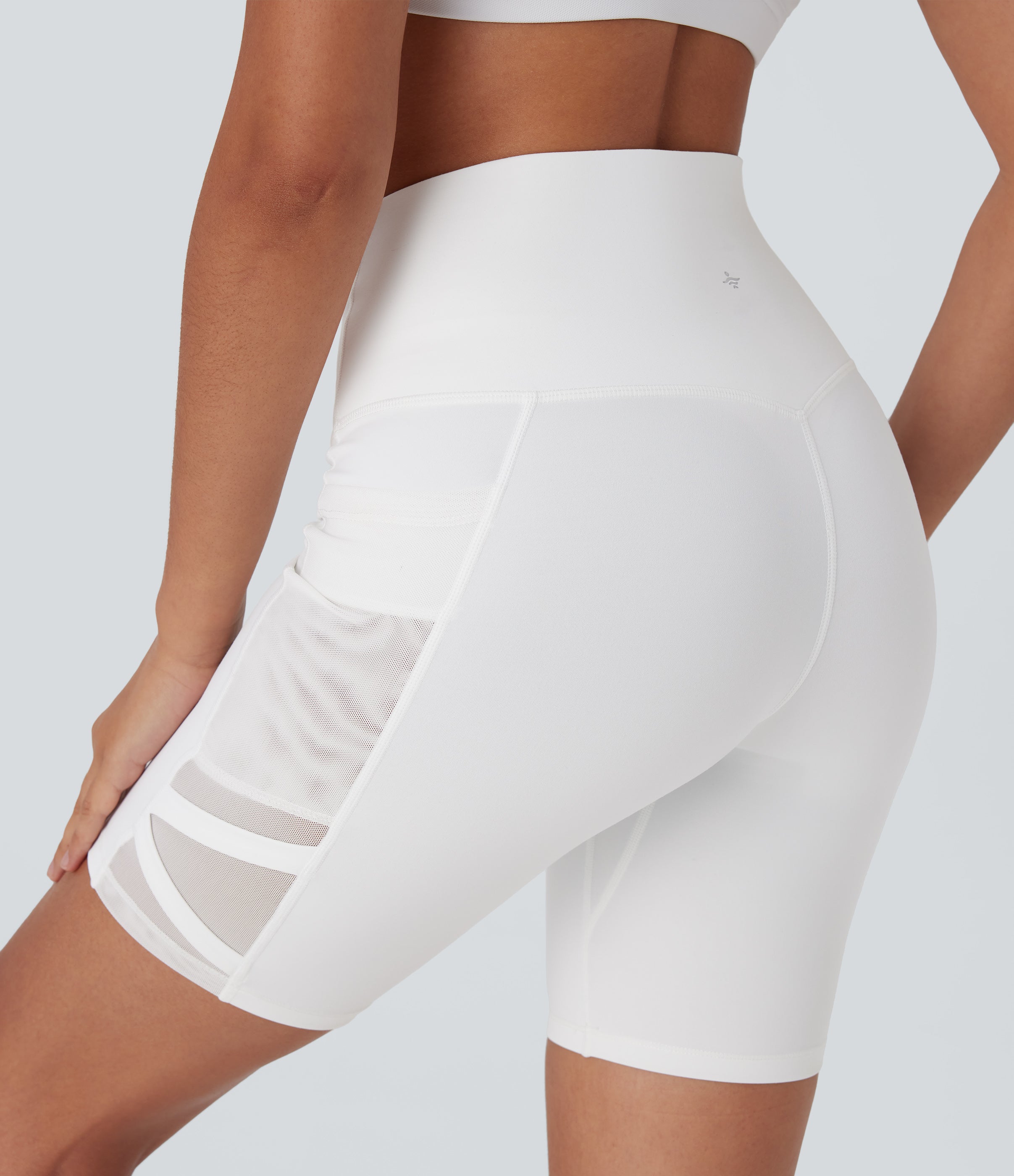 SpeedWaveTM High Waisted Contrast Mesh Quick Dry Yoga Biker Shorts 7'' with Pockets