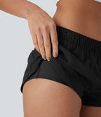 Water Repellent Foldover Low waist Drawstring 2-in-1 Twill Running Micro Shorts with Pocket