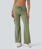 Low Rise Drawstring Casual Bootcut Cargo Pants with Pockets
