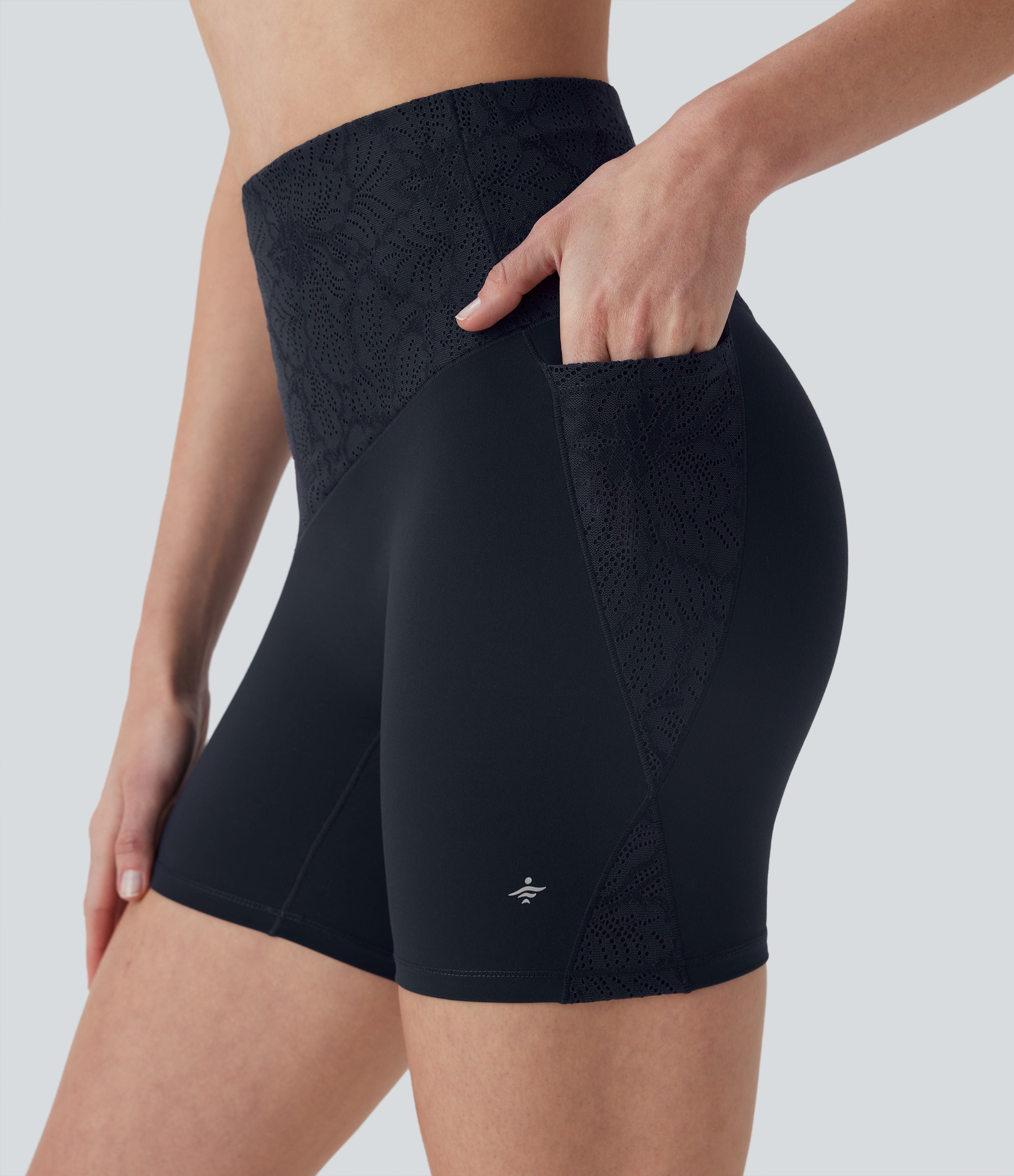 UltraSculptTM SoCinched High Waisted Tummy Control Contrast Lace Training Biker Shorts 5'' with Pockets