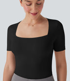 Seamless Flow Smoothing Square Neck Adjustable Leg Straps Work Bodysuit-Easy Peezy