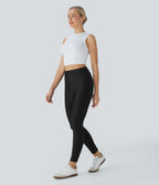 High Waisted Sheen Casual Skinny Pants with Pockets
