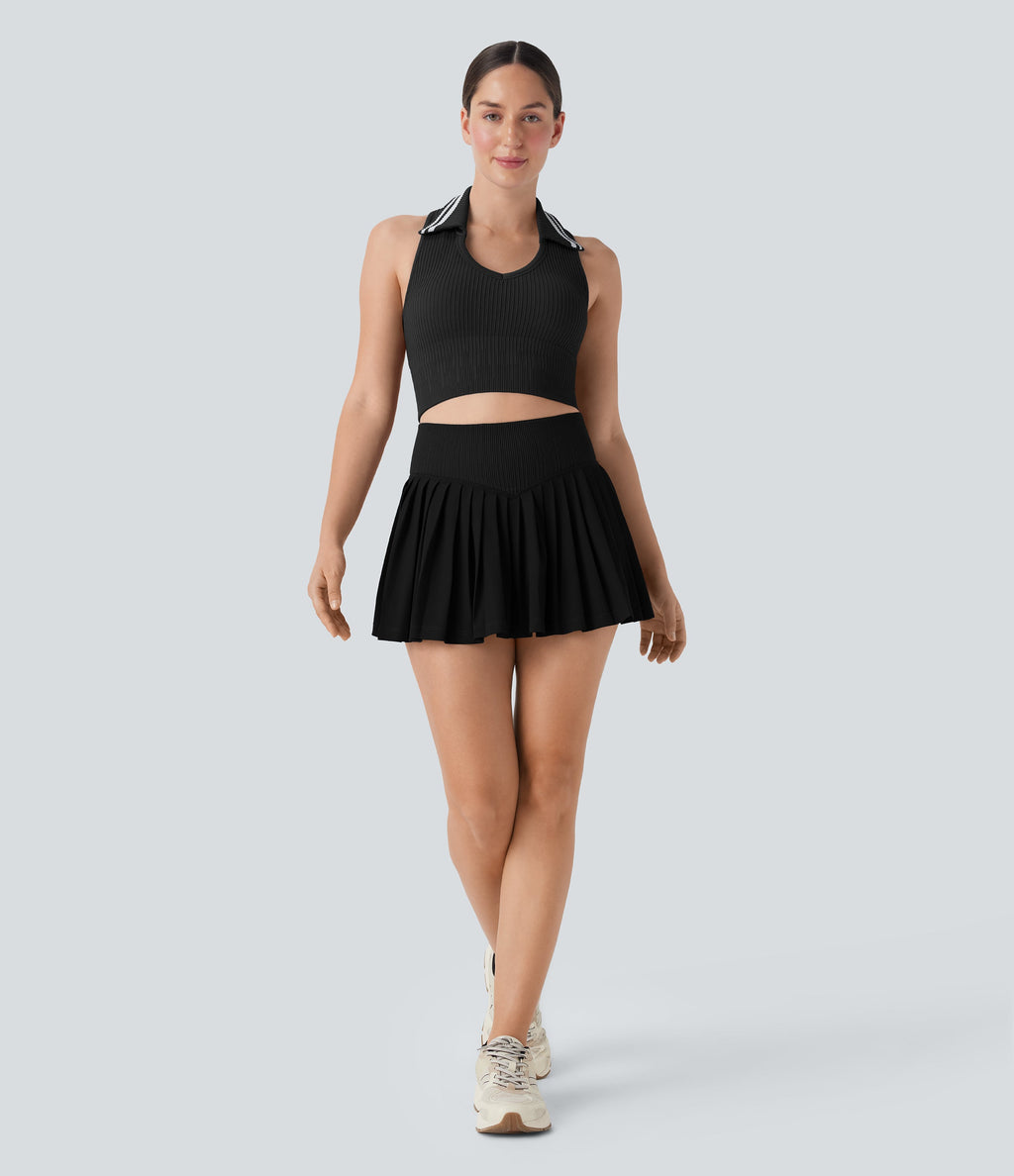 Seamless Flow Racerback Color Block Cropped Tennis Tank Top