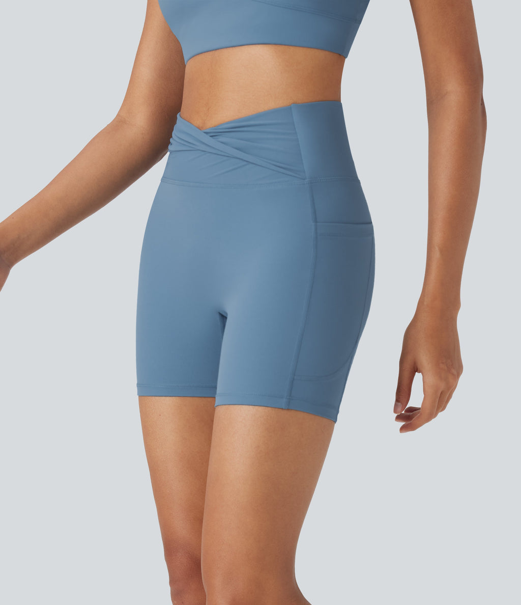 UltraSculptTM High Waisted Yoga Biker Shorts 5'' with Pockets