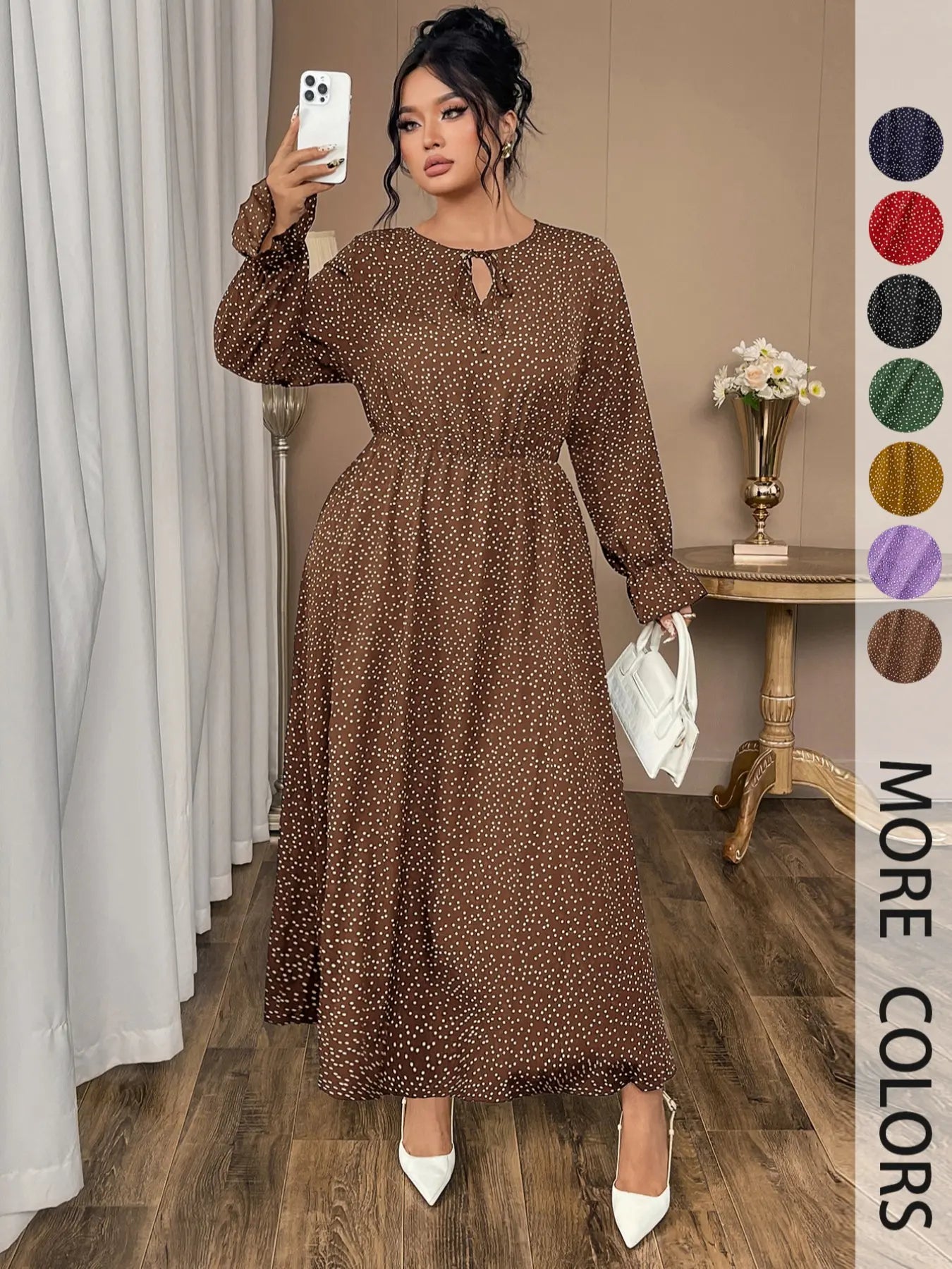 Plus Size Polka Dot Long Dress for Women, Casual Fashionable Comfortable Wear, Available in Multiple Colors, Perfect for Any Occasion
