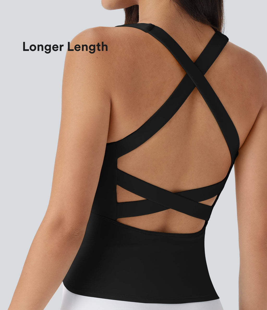 SoftlyZeroTM Airy Square Neck Cropped Cool Touch Running Tank Top-Longer Length-UPF50+