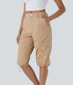 Mid-Rise Ruched Cargo Quick-Dry Casual Pedal Pusher Pants with Pockets