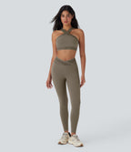 High Waisted Crossover Cut Out Yoga Leggings