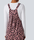 Leopard Print Waffle Casual Overalls with Pockets