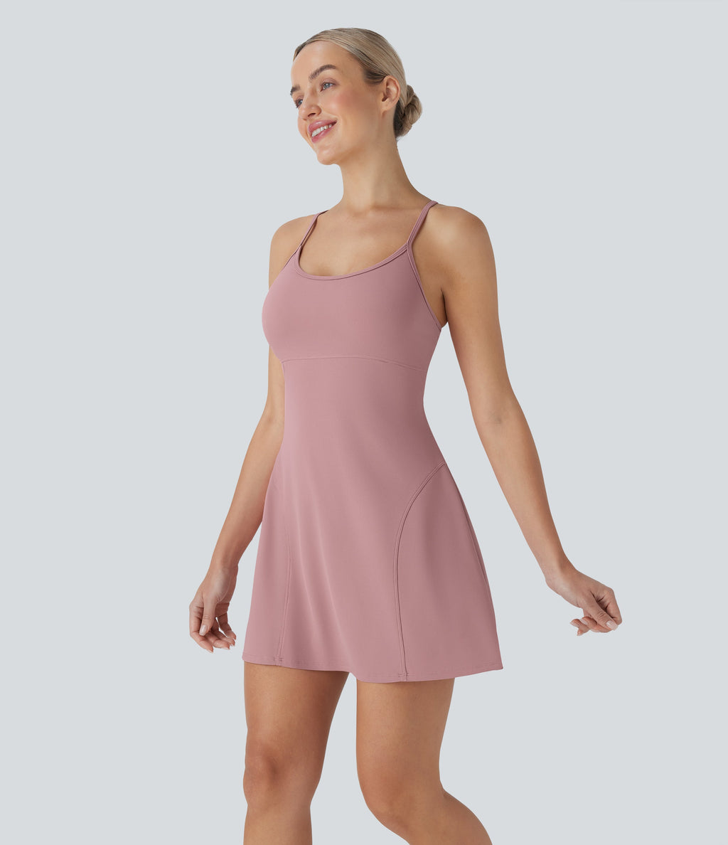 SpeedWaveTM Racerback Cut Out 2 Piece Mini Quick Dry Hiking Active Slip Dress with Pockets