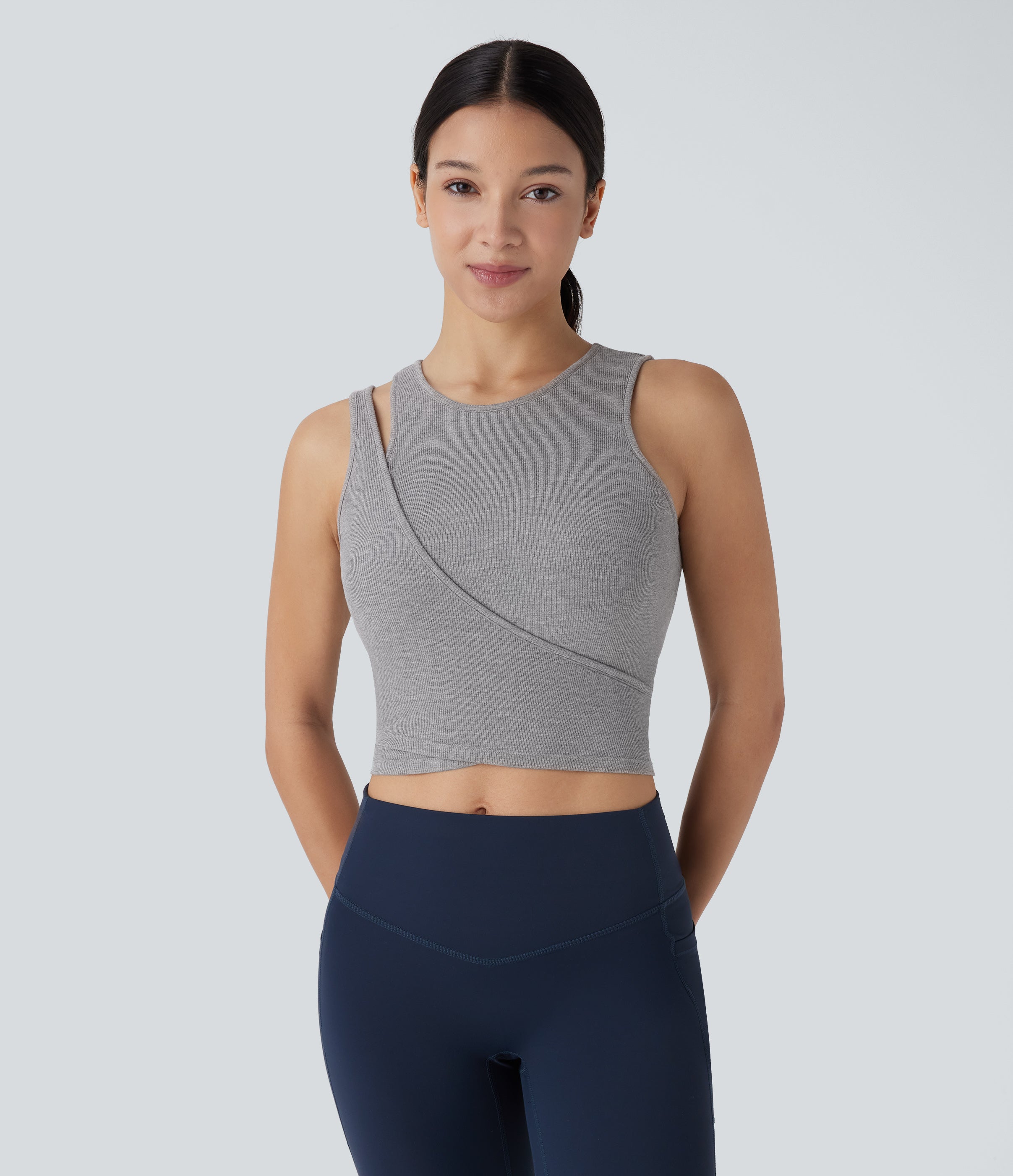High Stretch Ribbed Knit Cropped Yoga Tank Top