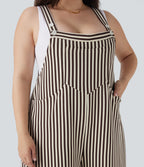 Plus Size Stripe Waffle Overalls with Pockets
