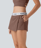 Water Repellent Mid Rise Foldover Twill Mini Tennis Skort with Pockets