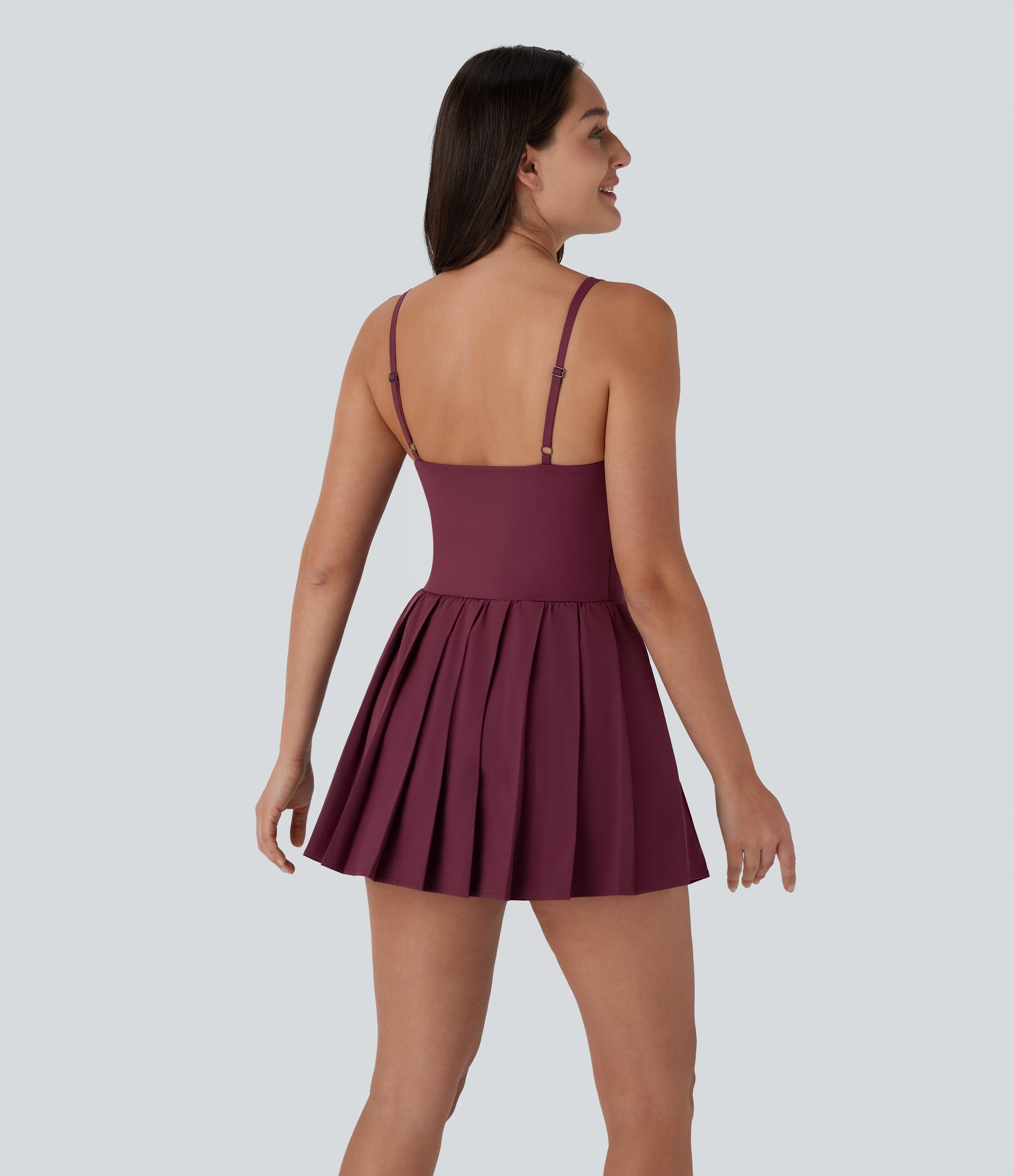 BreezefulTM Pleated Adjustable Buckle 2-in-1 Micro Mini Quick Dry Casual Slip Dress with Pocket-Easy Peezy