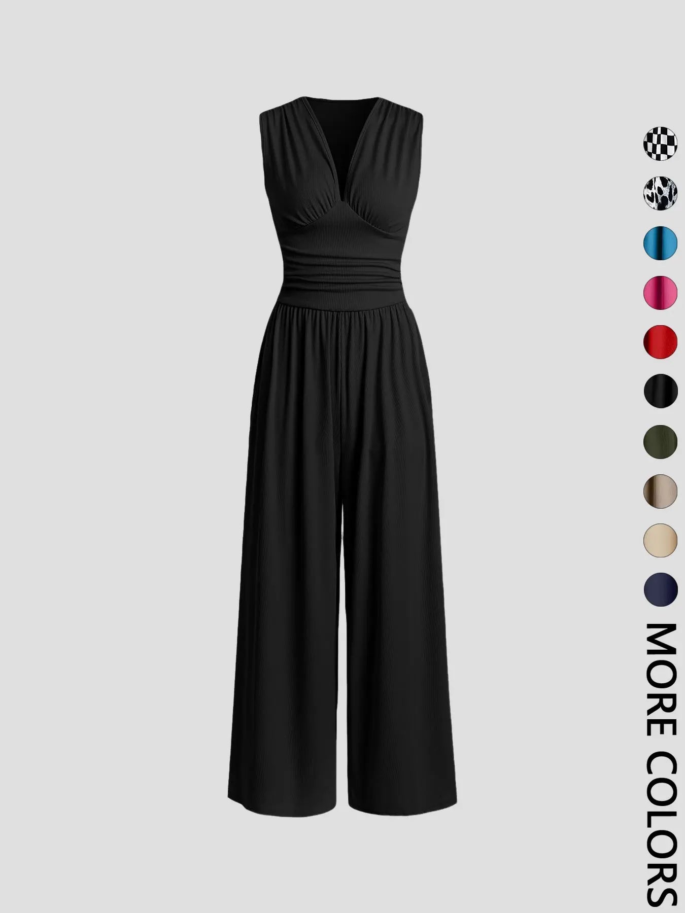 Women's Ruched Deep V Neck Wide Leg Jumpsuit