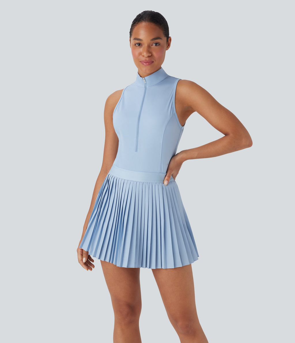 BreezefulTM Sleeveless Cut Out 2-in-1 Pleated Quick Dry Mini Tennis Active Dress with Pockets