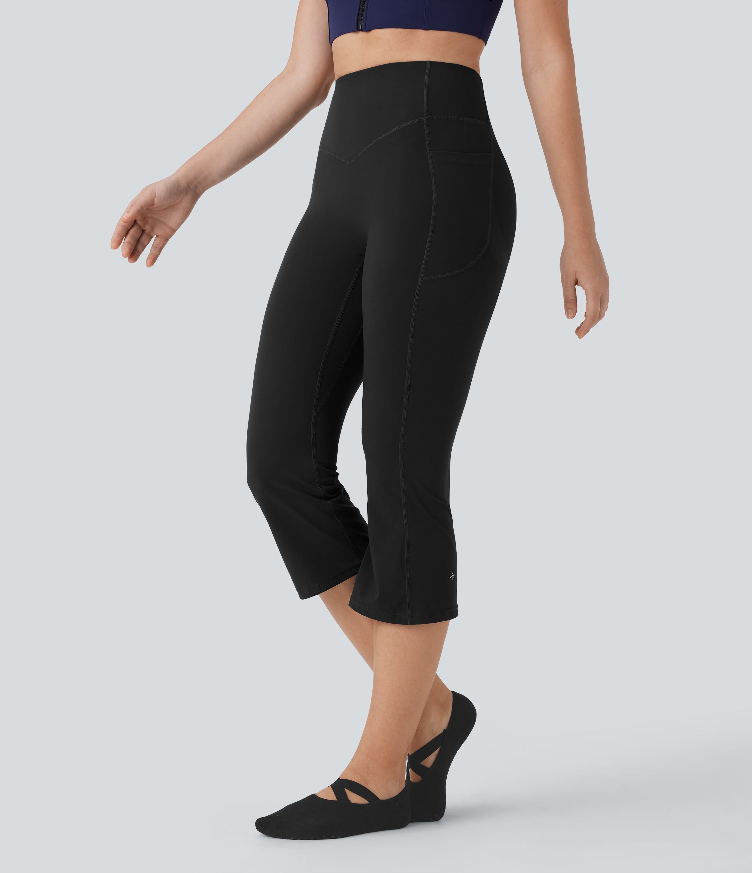 UltraSculptTM SoCinched High Waisted Tummy Control Butt Lifting Ruched Capri Yoga Bootcut Leggings with Pockets
