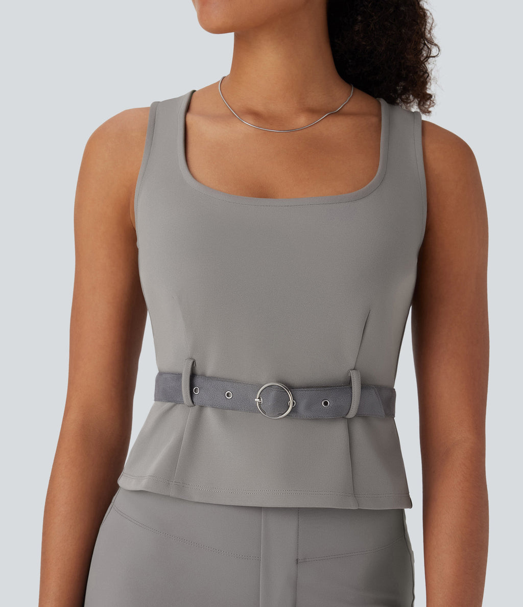 Square Neck Belted Work Tank Top