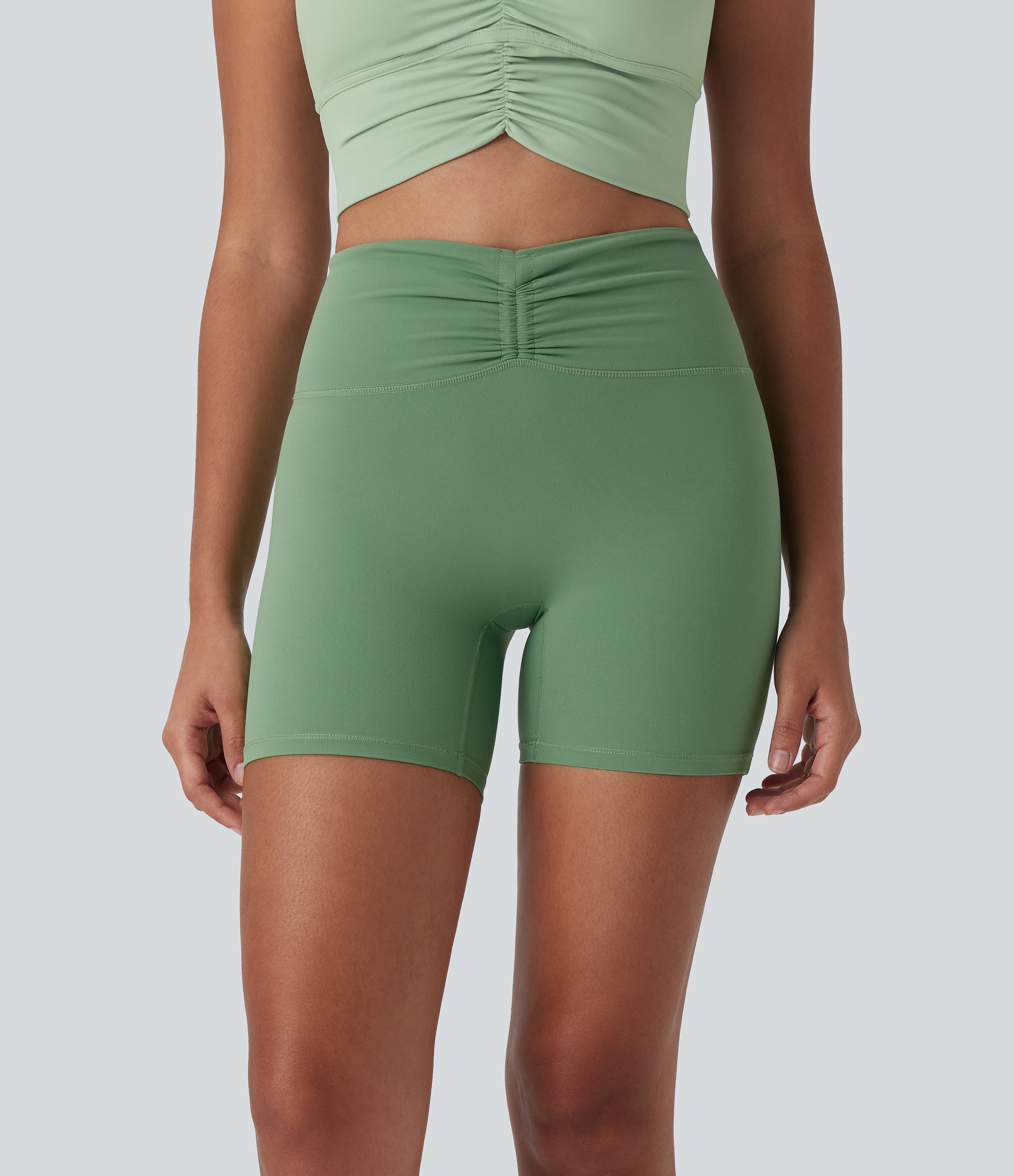 UltraSculptTM High Waisted Drawstring Ruched Yoga Biker Shorts 5'' with Pocket