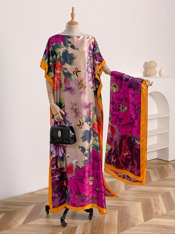 Women's Floral & Butterfly & Peacock Print Cape Shawl & Scarf Set, Elegant Casual Scarf & Cape Shawl Set for Beach Vacation, Fashion Accessories for Women
