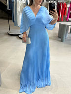 NEW🔥 V Neck Chiffon Back Tie Zipper Bat Sleeve Dress- Tax Free