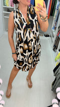 Jayella Leopard Print V Neck Loose Fit Necklace Dress