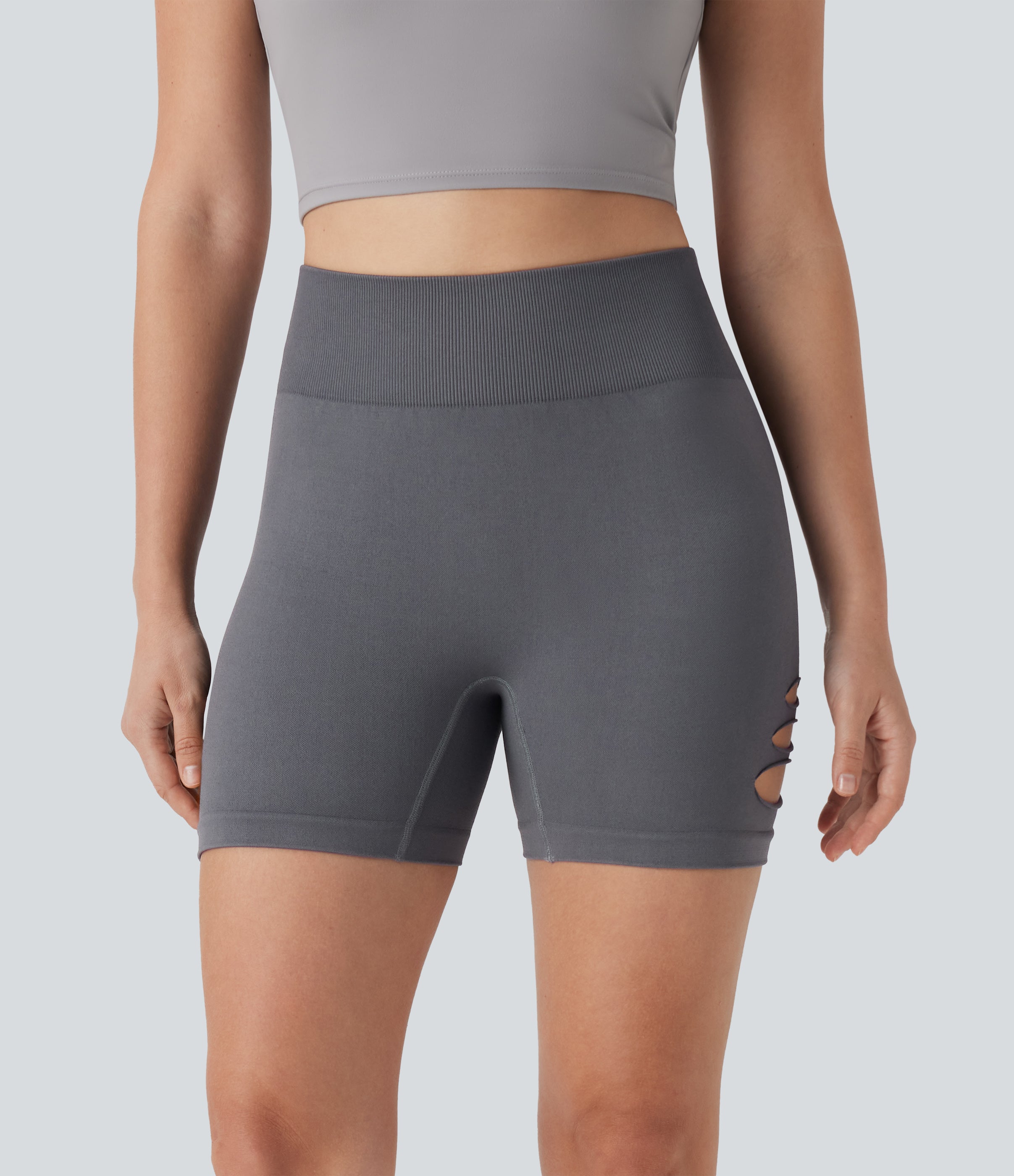 Seamless Flow High Waisted Cut Out Yoga Biker Shorts 4''