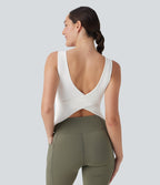 U Neck Crossover Yoga Tank Top-Longer Length-D/DD/DDD/F Cups