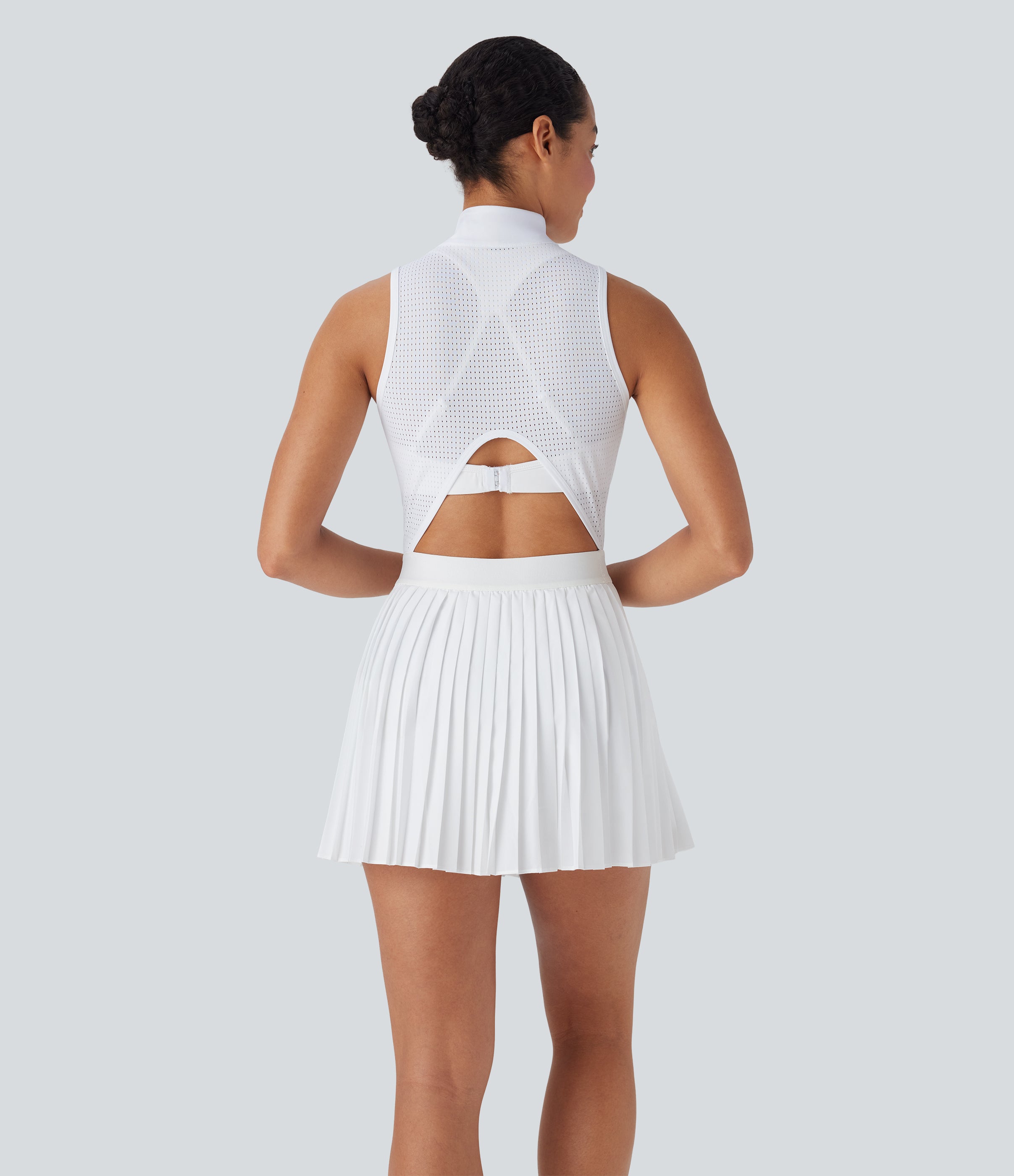 BreezefulTM Sleeveless Cut Out 2-in-1 Pleated Quick Dry Mini Tennis Active Dress with Pockets