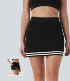 High Waisted Color Block 2-in-1 Mini Casual Sweater Knit Skirt with Pocket