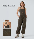 Water Repellent Crisscross Backless Side Pockets Ripstop Hiking Cargo Jumpsuit