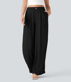 High Waisted Casual Linen-Feel Pants with Pockets