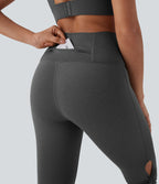 High-Waisted Cut-Out Quick-Dry Yoga Pedal Pusher Leggings with Pocket