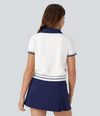 Polo Button Front Short Sleeve Casual Sweater Knit Top