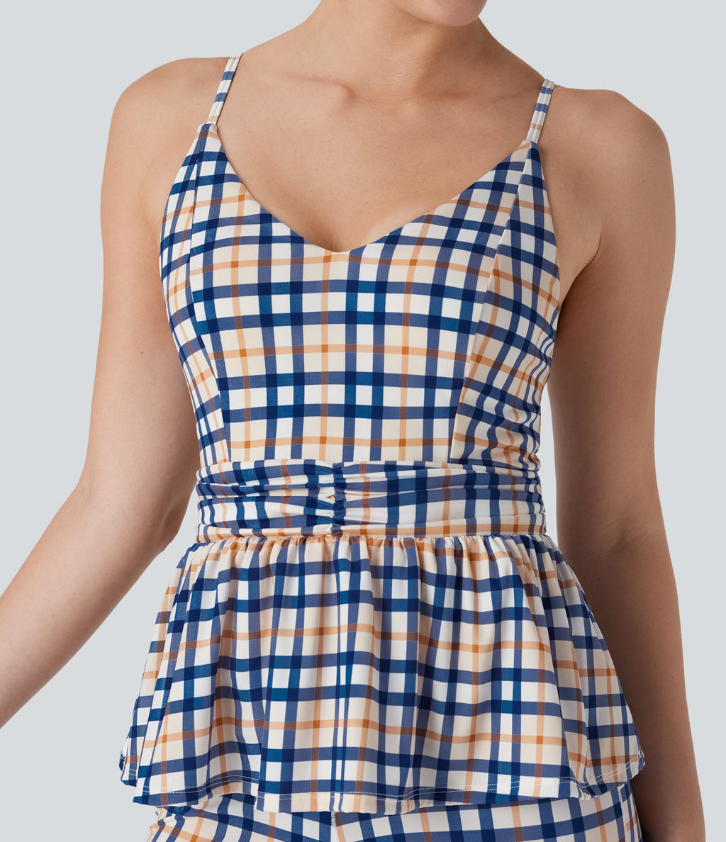 Ruffle Hem Plaid Cool Touch Yoga Cami Top