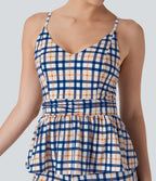 Ruffle Hem Plaid Cool Touch Yoga Cami Top